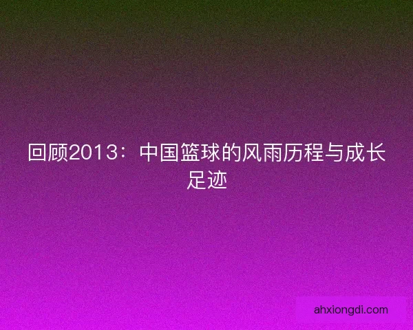 回顾2013：中国篮球的风雨历程与成长足迹